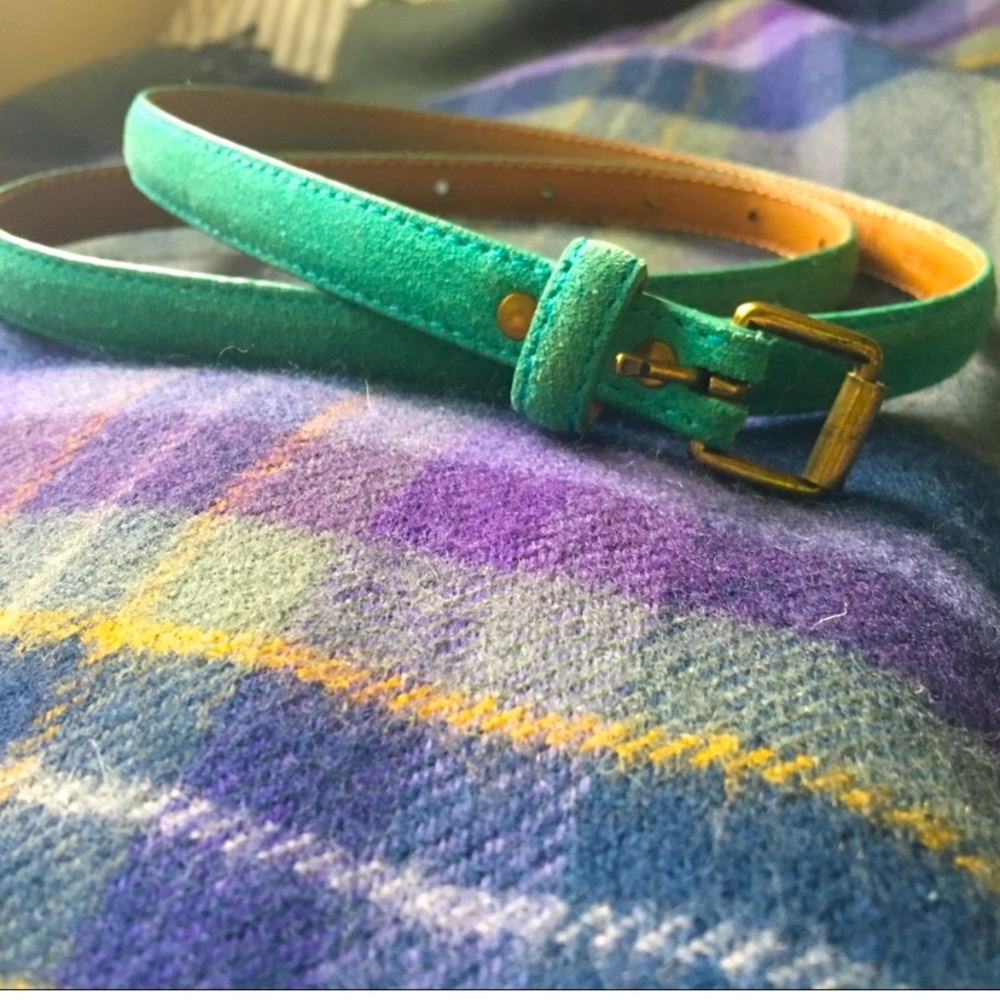 J. Crew Teal Suede Belt with Gold Hardware
